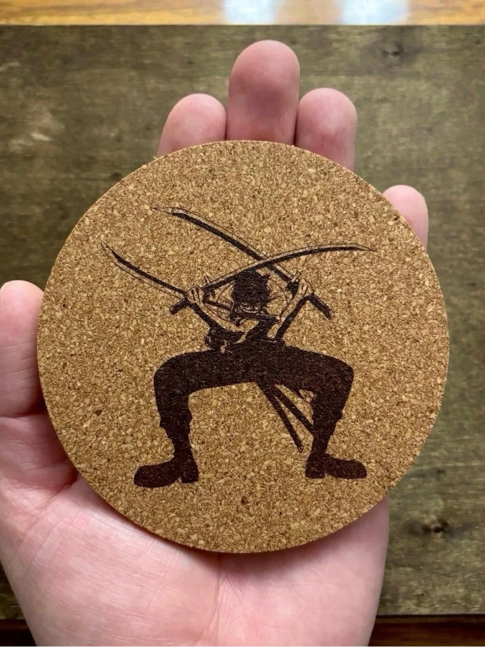 One Piece Zoro Laser Engraved Cork Coasters Lot of 6